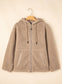Pale Khaki Fleece Zip Up Drawstring Hooded Pocketed Jacket