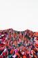 Red Dahlia Abstract Floral Shirred Detail Puff Sleeve Blouse
