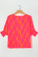 Rose Tropical Leaf Print Smocked Puff Sleeve Blouse