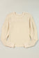 Beige Thermal Knit Patchwork Exposed Seam Long Sleeve Top