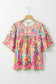 Orange Geometric Print Bell Sleeve O Neck Babydoll Blouse