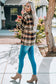Orange Geometric Plaid Print Pocketed Shacket