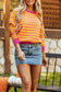 Orange Stripe Trimmed Round Neck Drop Shoulder Loose Sweater