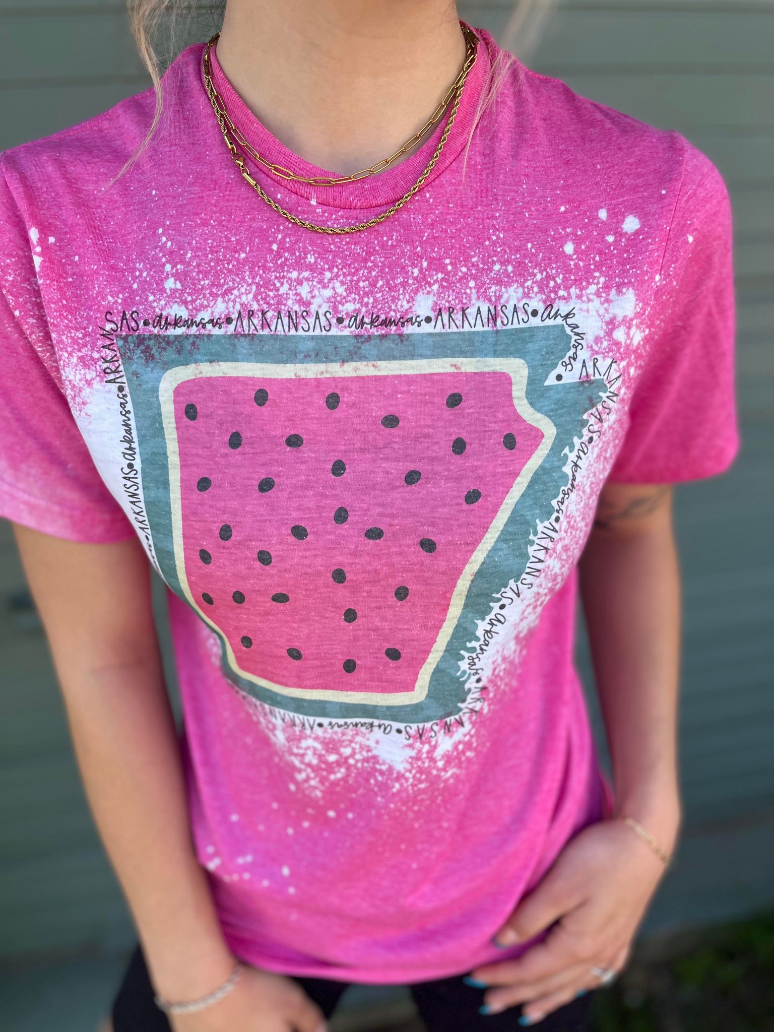 Watermelon Arkansas Bleach Tee- ASK Apparel LLC