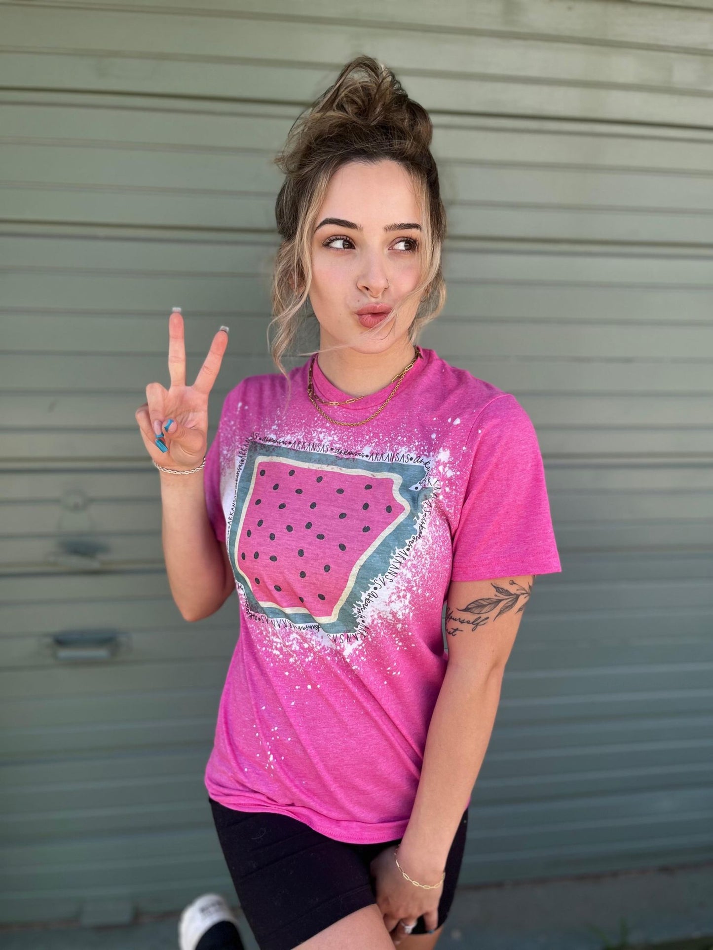 Watermelon Arkansas Bleach Tee- ASK Apparel LLC