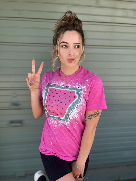 Watermelon Arkansas Bleach Tee- ASK Apparel LLC
