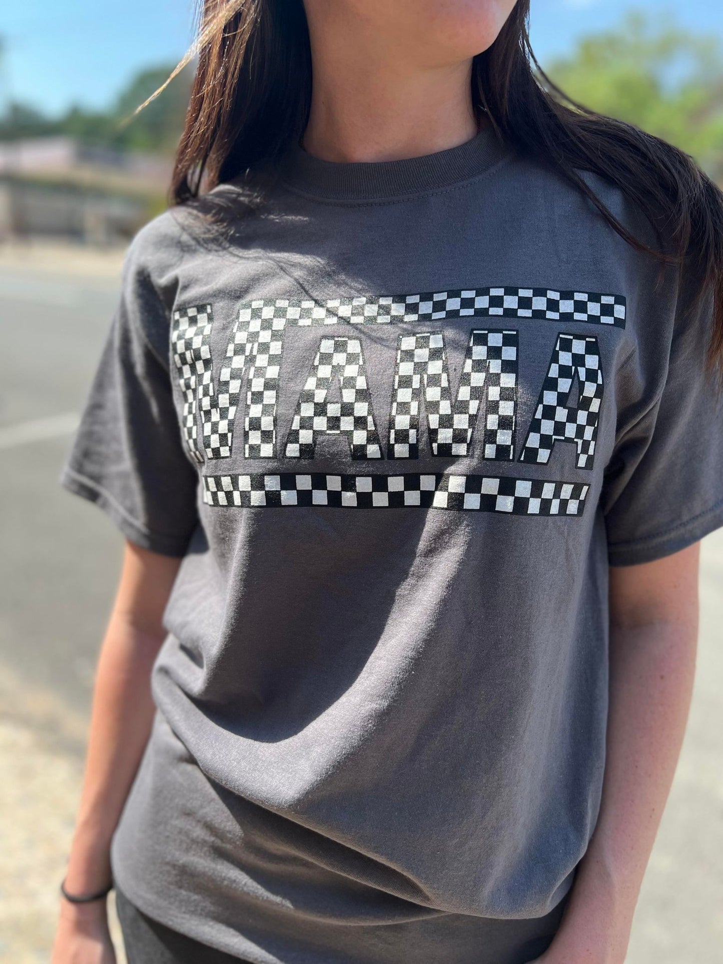 Checkered Mama Grey Tee- ASK Apparel LLC