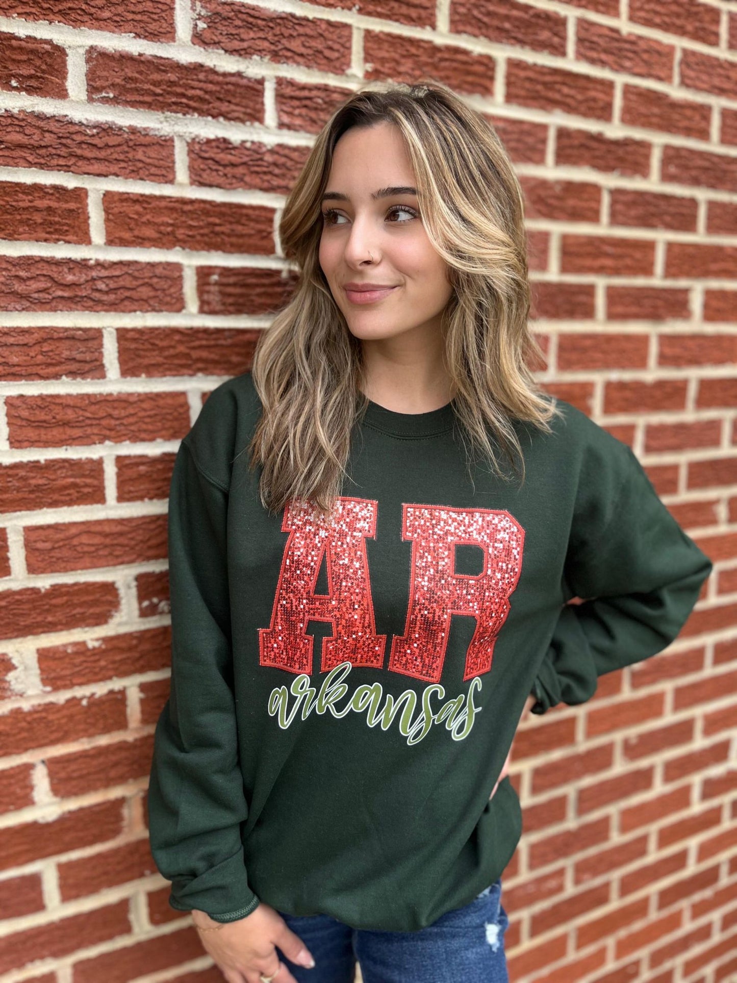 Custom Faux Embroidery Sequin State Sweatshirt- ASK Apparel LLC