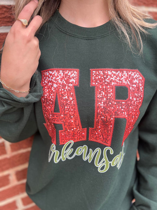 Custom Faux Embroidery Sequin State Sweatshirt- ASK Apparel LLC