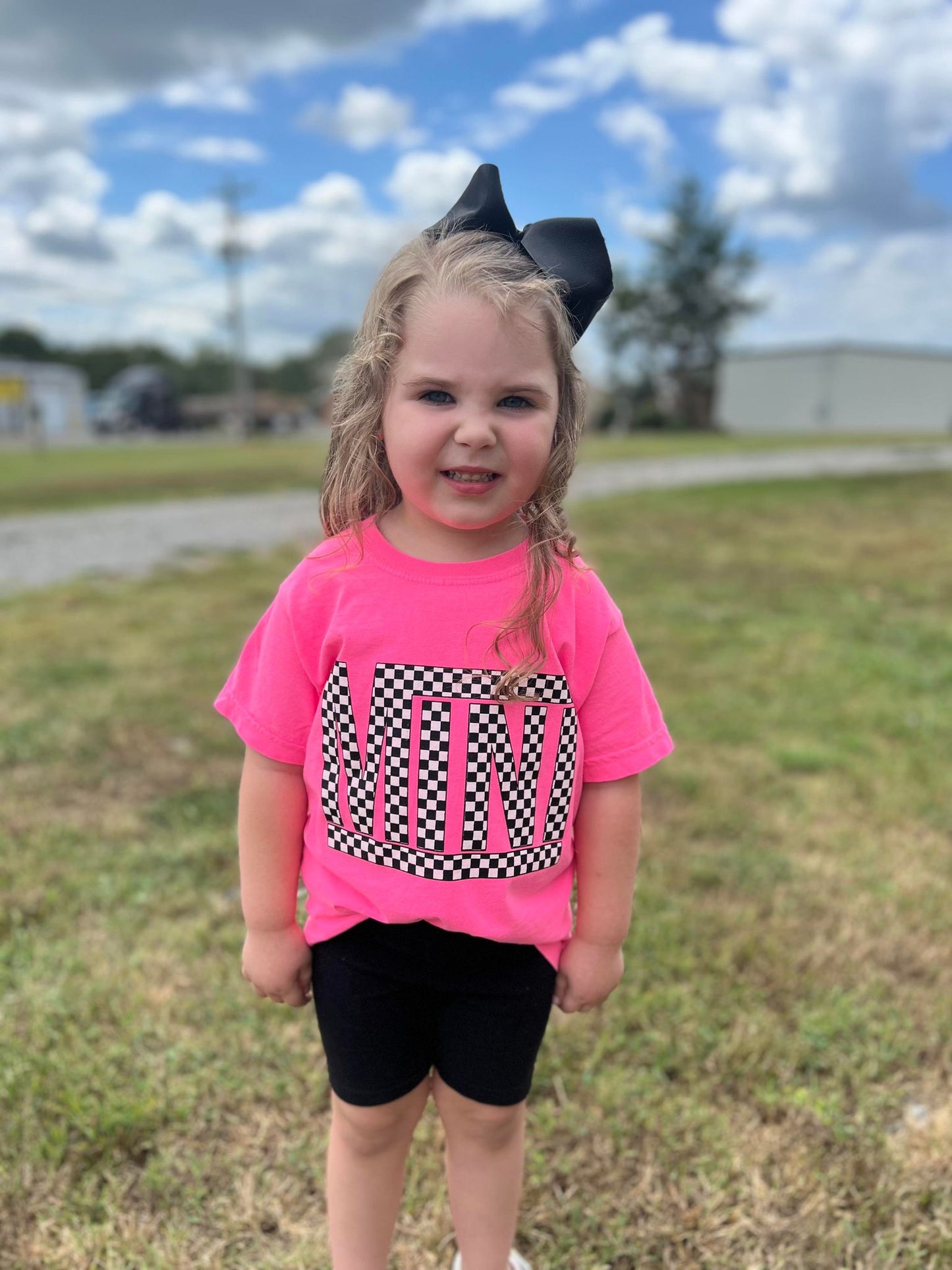 Checkered Mini Youth Pink Tee- ASK Apparel LLC