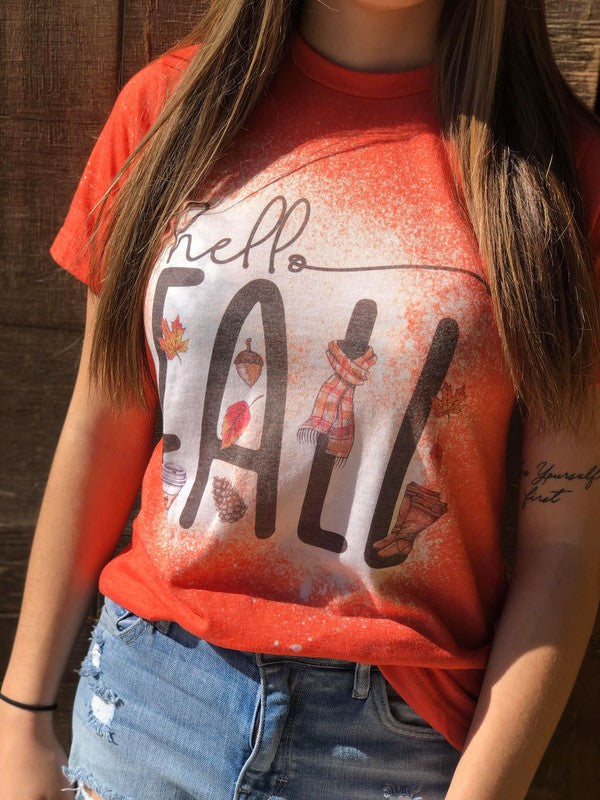 Hello Fall Bleach Tee- ASK Apparel LLC