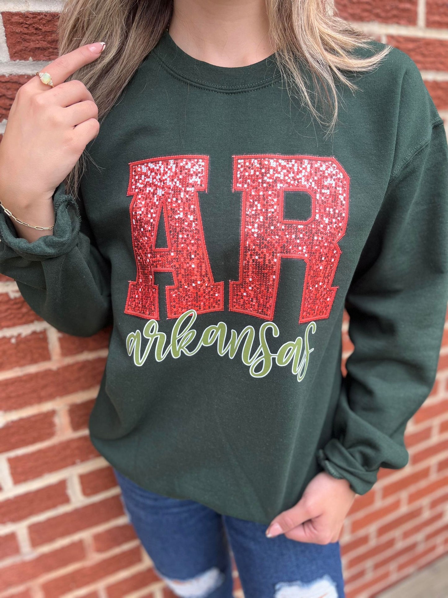 Custom Faux Embroidery Sequin State Sweatshirt- ASK Apparel LLC