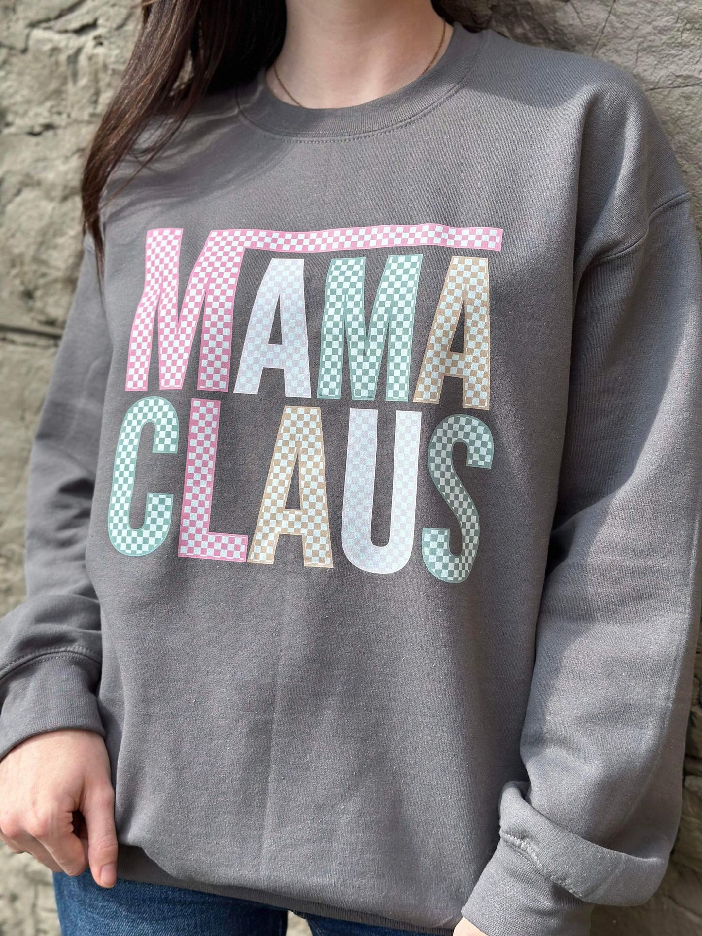 Checkered Mama Clause Sweatshirt- ASK Apparel LLC