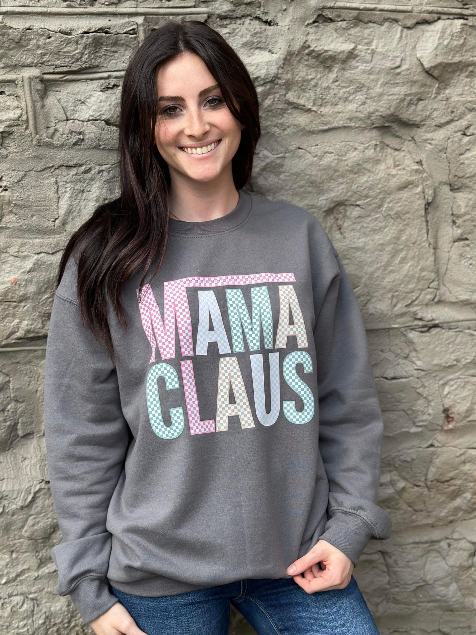 Checkered Mama Clause Sweatshirt- ASK Apparel LLC