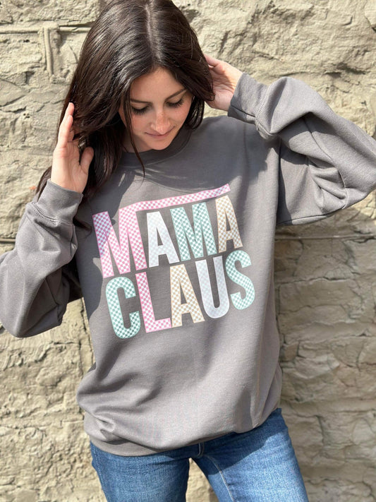 Checkered Mama Clause Sweatshirt- ASK Apparel LLC