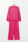 Rose Red Textured Puff Sleeve Top and Pants Set