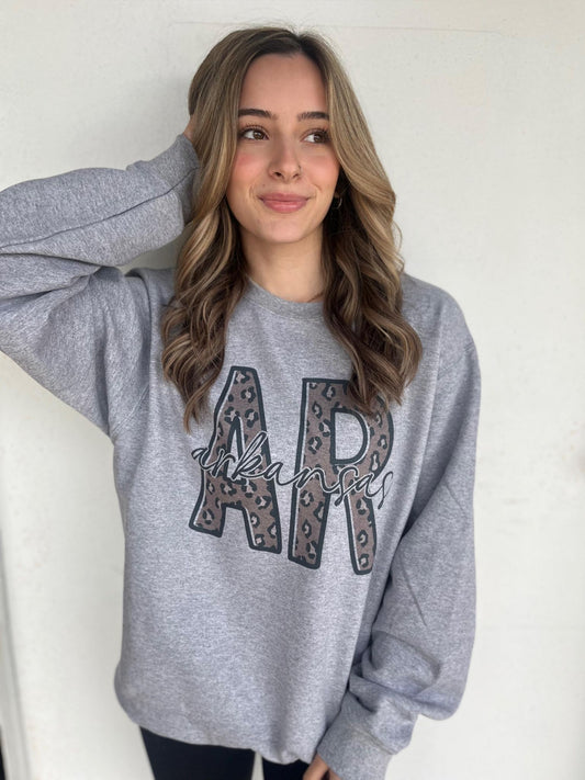 Arkansas Leopard Outline Sweatshirt- ASK Apparel LLC