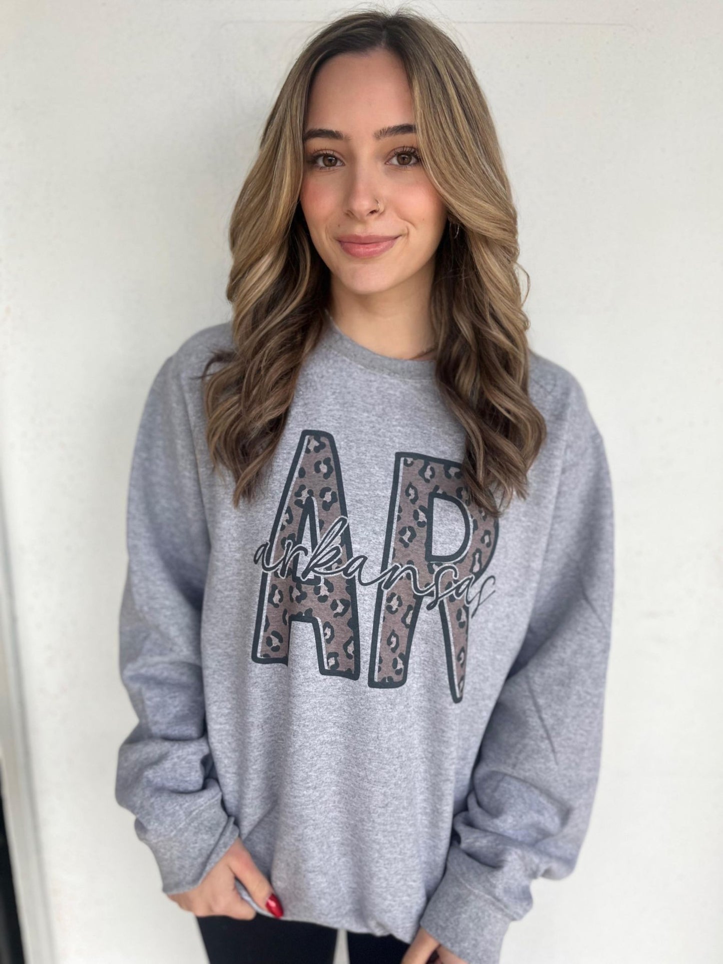Arkansas Leopard Outline Sweatshirt- ASK Apparel LLC