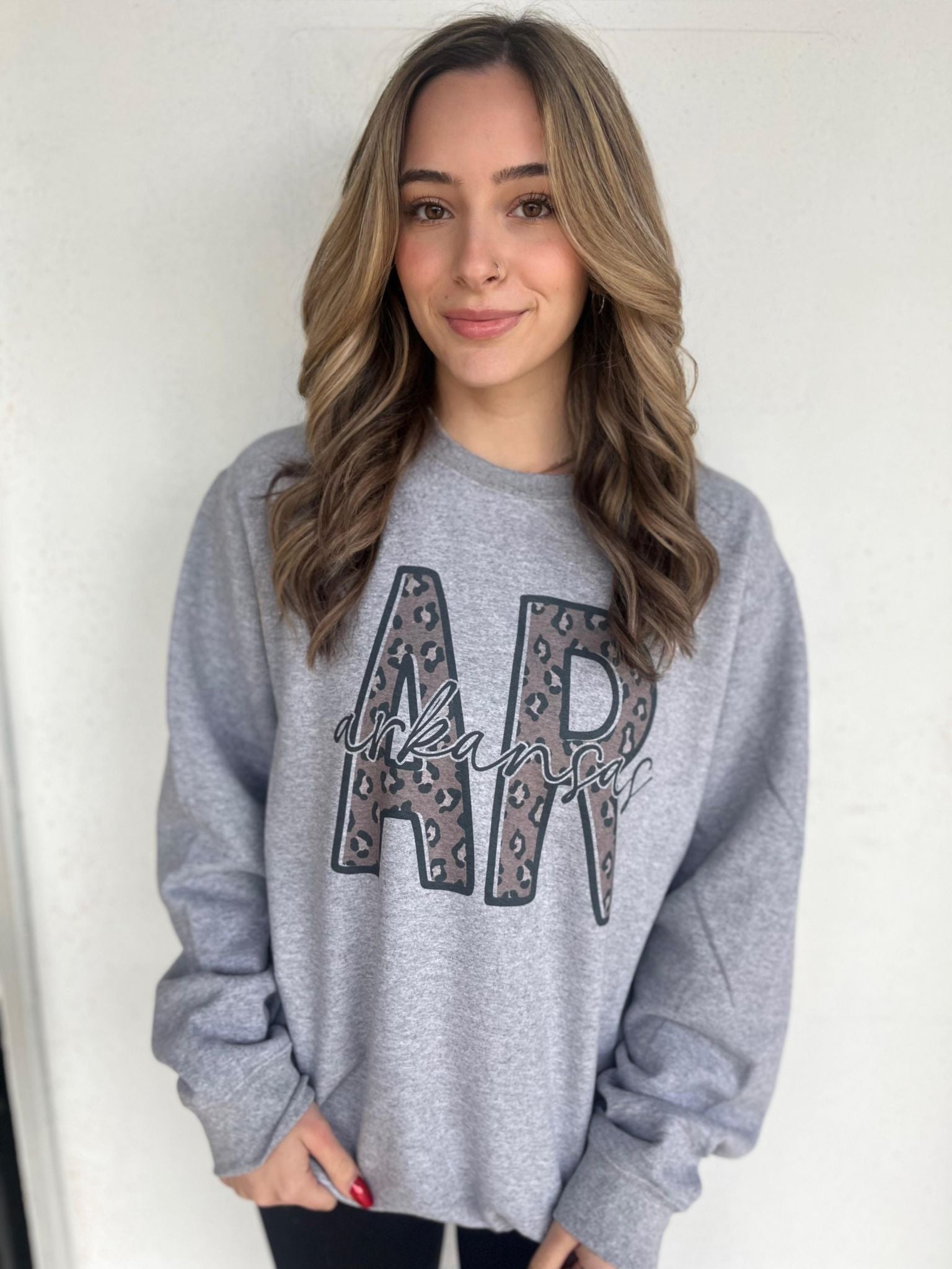 Arkansas Leopard Outline Sweatshirt- ASK Apparel LLC