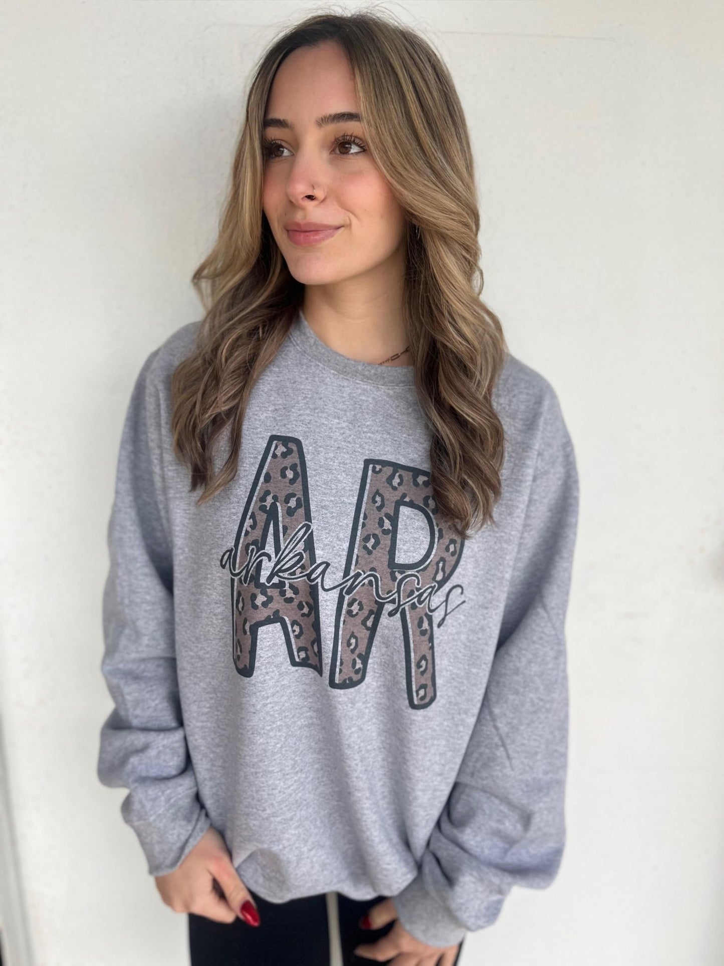 Arkansas Leopard Outline Sweatshirt- ASK Apparel LLC