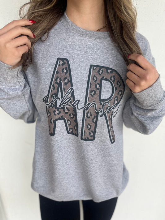Arkansas Leopard Outline Sweatshirt- ASK Apparel LLC