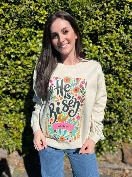 Floral He is Risen Sweatshirt- ASK Apparel LLC