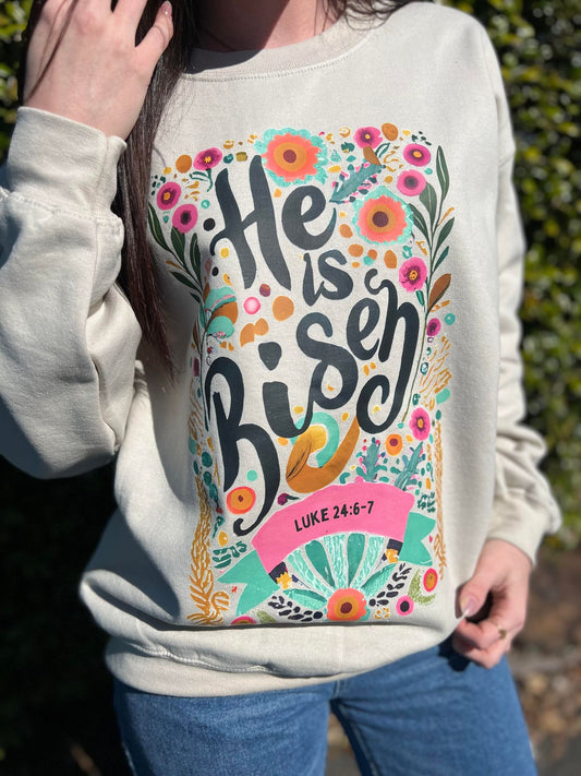 Floral He is Risen Sweatshirt- ASK Apparel LLC