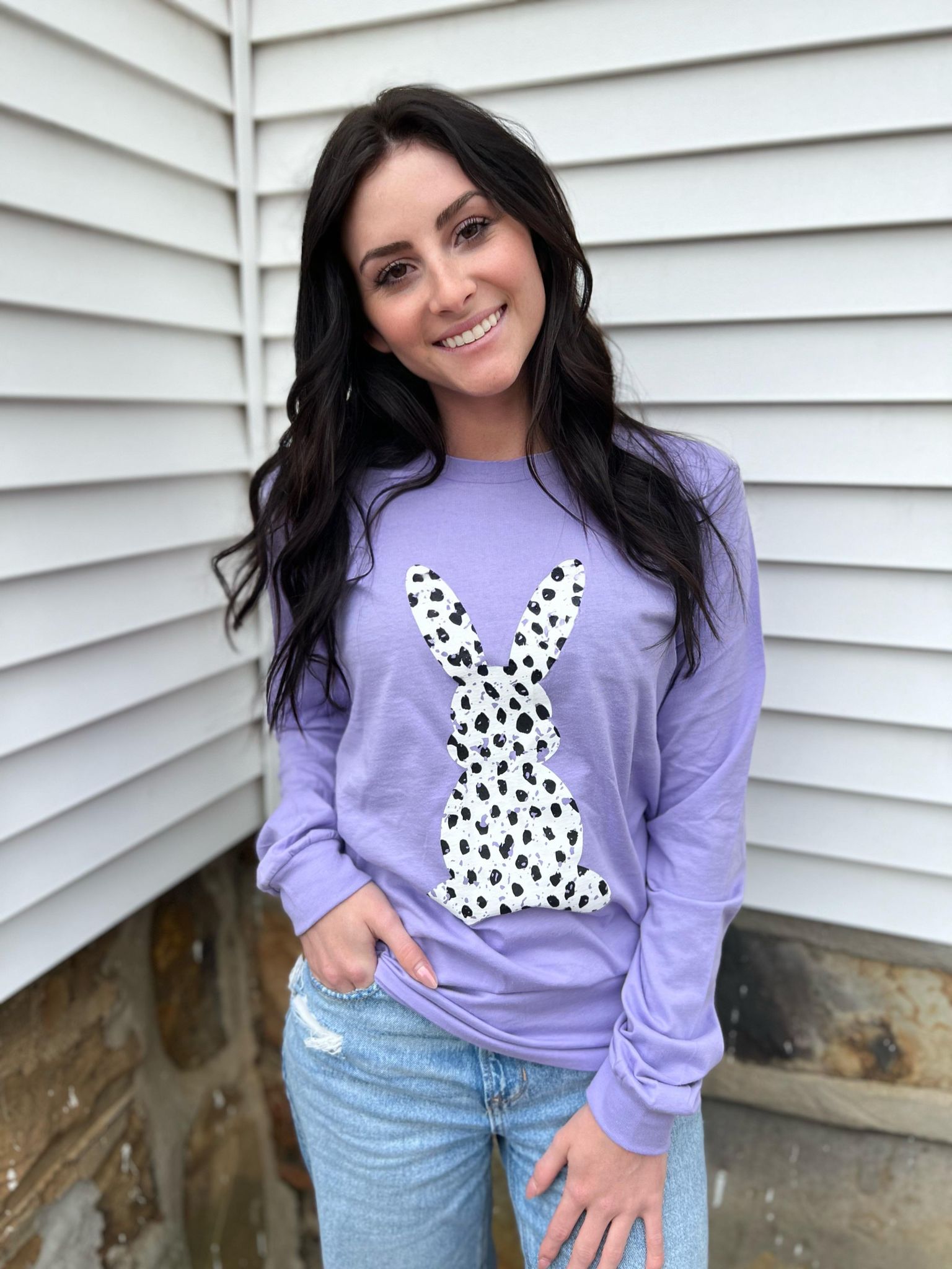 Long Sleeve Dalmatian Print Bunny Tee- ASK Apparel LLC