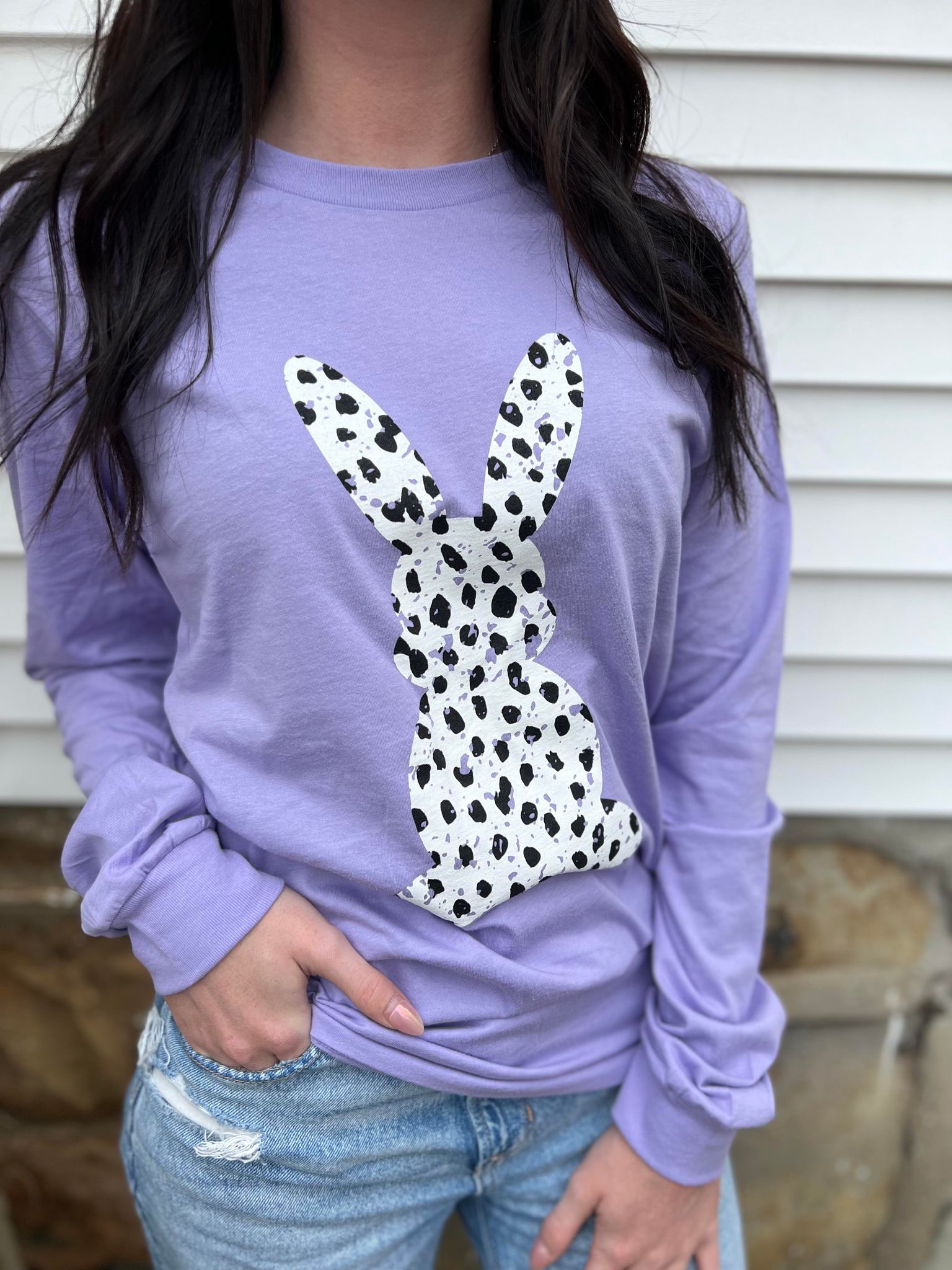 Long Sleeve Dalmatian Print Bunny Tee- ASK Apparel LLC