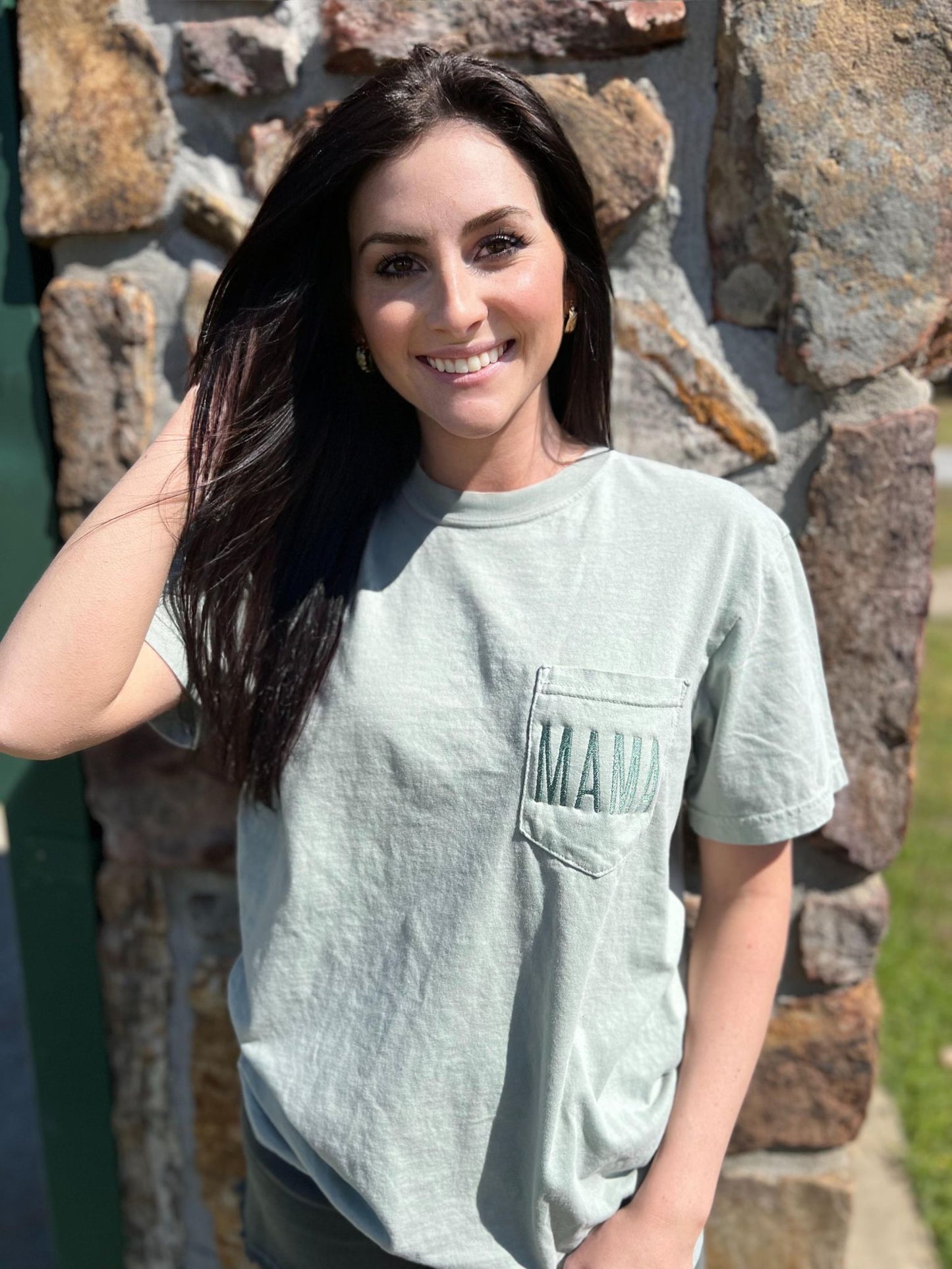 Mama Embroidered Pocket Tee- ASK Apparel LLC