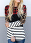 Plaid Print Leopard Splicing Striped Color Block Long Sleeve Top