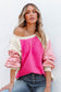 Rose Colorblock Long Sleeve Pullover Fleece Sweatshirt