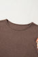 Coffee Ruffled Floral Sleeve Patchwork Waffle Knit O Neck Blouse