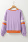 Orchid Bouquet Contrast Rib Knit Patchwork Drop Shoulder V Neck Sweatshirt