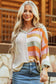 Beige Oversized Colorblock V Neck Hooded Sweater