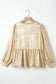 Gold Metallic Frilled V Neck Puff Sleeve Babydoll Blouse