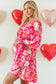 Red Floral Print High Waist V Neck Babydoll Mini Dress