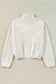 White Fleece Placket Turn-down Collar Drop Shoulder Sweatshirt