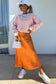 Orange Stripe Drop Shoulder Crew Neck Loose Sweatshirt