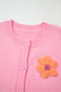 Pink Cute Knitted Floral Pattern Button Up Cardigan