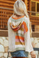 Beige Oversized Colorblock V Neck Hooded Sweater