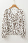 Khaki Leopard Print Split Neck Balloon Sleeve Blouse