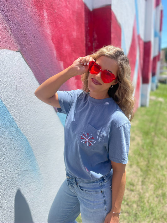 Firework Embroidered Pocket Tee