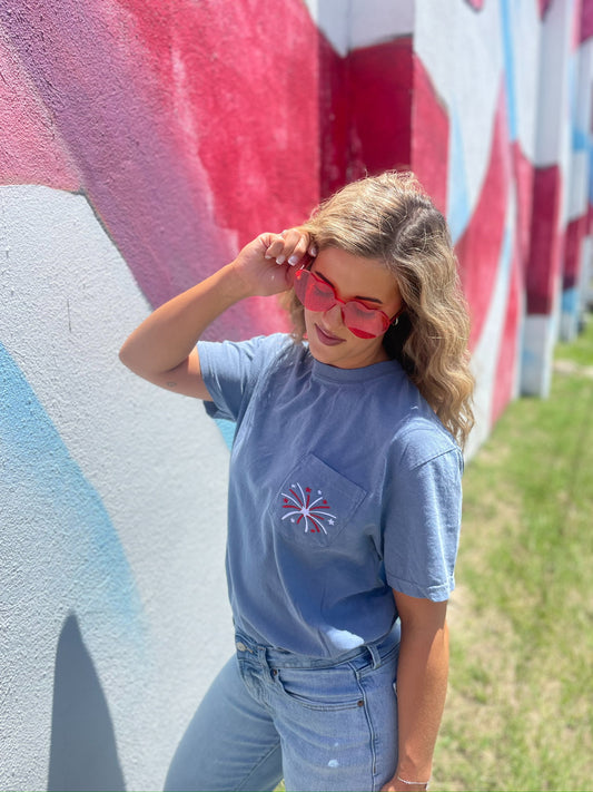 Firework Embroidered Pocket Tee