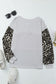 Fiery Red Wild Leopard Contrast Sleeve Colorblock Waffle Knit Top