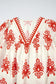 Orange Vintage Geometric Printed 3/4 Sleeve V Neck Blouse