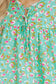 Green Abstract Printed Lace-up Lantern Sleeve Babydoll Blouse