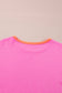 Rose Red Colorblock Patchwork Long Sleeve Loose Top