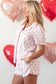 Pink Bowknot Printed Short Sleeve and Ruffled Shorts Valentines Pajama Set