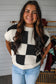 Black Checkered Color Block Crew Neck Short Sleeve Sweater